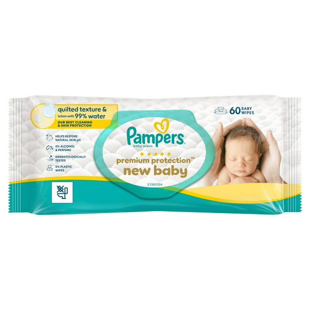 Drėgnos servetėlės Pampers NEW BABY, 60vnt 1 Drėgnos servetėlės Pampers NEW BABY, 60vnt